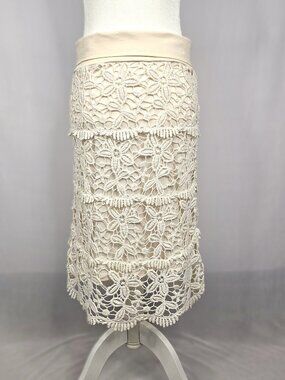 Solitaire Lace Skirt | Cream Crochet Midi | High Waist | Size S